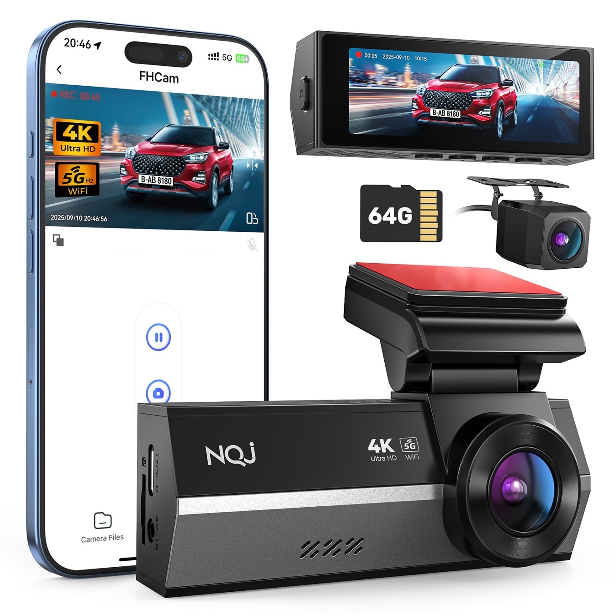 4K+2K Dual Camera Dash Cams with G-Sensor and 24H Parking Mode